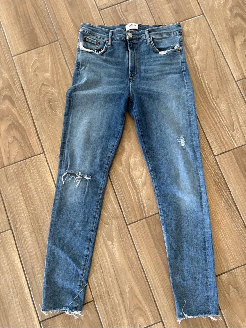 Agolde Sophie designer distressed denim skinny stretch blue jeans Women’s 32